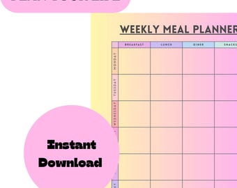 Weekly Meal Planner PDF | Printable Meal Planning Template | Digital Download for Healthy Meals & Grocery List | Organize Your Week