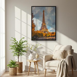 Pôster de parede emoldurado com a Torre Eiffel de Paris, impressão vibrante de paisagem urbana de outono, decoração de viagem europeia para casa ou escritório, presente para ela