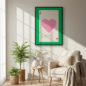 Arte de pared enmarcado "Je T'aime", póster romántico con corazón rosa, impresión con cita de amor moderna, decoración francesa para San Valentín, regalo para ella o pareja