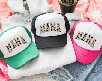 Sombrero de camionero de mamá, sombrero de mamá, regalo de mamá, regalo para ella, sombrero de mamá con estampado de leopardo, gorra de mamá, sombrero de mamá cheeta