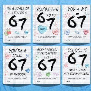 Printable 67 Valentine's Day Cards for Kids and Teens,  Slang 6-7 V-Day Classroom Cards, 6 7 Cards, Digital Download