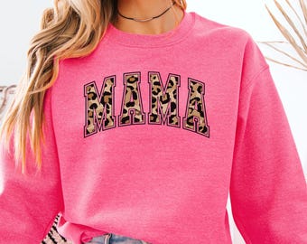 Moletom com estampa de leopardo Mama, Moletom com gola redonda Mama com estampa de chita, Camiseta com estampa de animal Mama, Presente para o dia das mães, Presente para ela, Presente para a mãe