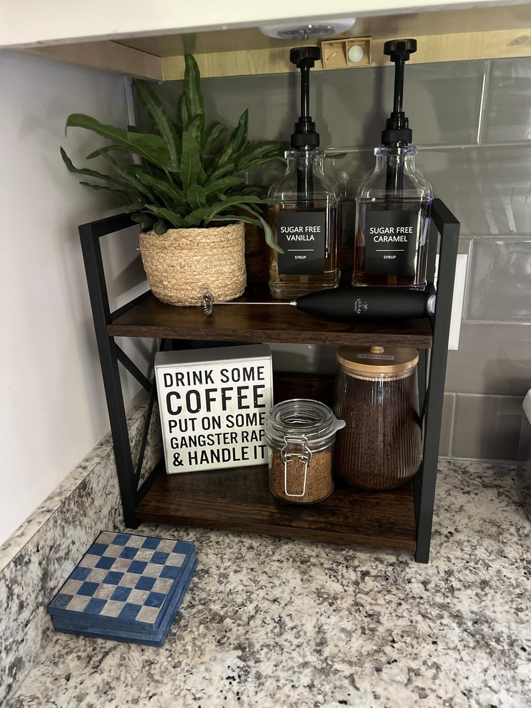 Two Tier Coffee Rack 2-tier Coffee Bar Organizer, Rustic Wood Spice Rack, Syrup Holder - Etsy