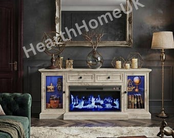 Modern Entertainment Center For Up to 80" TVs With 36" Electric Fireplace & LED Lights