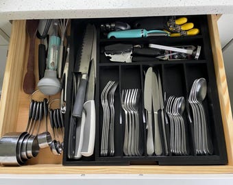 Bamboo Kitchen Drawer Organizer | Silverware, Utensil, Cutlery, Spoon, Knives, Fork Holder Tray