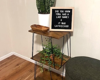 Tall Wood Side Table - Slim Greige & Black End Table with Storage