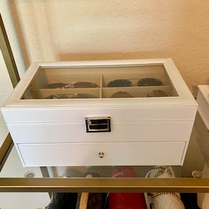 Wood 12 Piece Sunglass Glasses Display Drawer Lockable Case Organizer