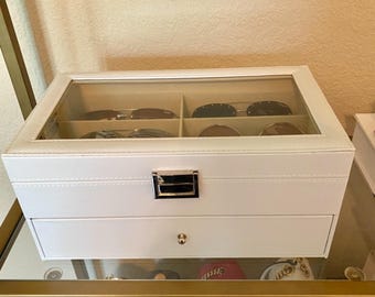 Wood 12 Piece Sunglass Glasses Display Drawer Lockable Case Organizer