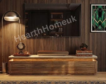 Walnut TV Stand with Adjustable LED Lights - Fully Assembled