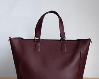 Ellingtona Handmade Leather Office Tote – Burgundy Full-Grain Structured Tote Bag with Long Shoulder Strap