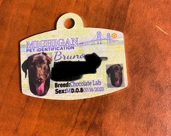 Etiquetas de identificação personalizadas para animais de estimação, indicando o estado/província.