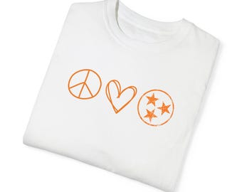 Comfort Colors Tennessee Volunteers Tshirt, Peace Love and Tennessee, UT Vols Tee, Tennessee Shirt, Tennessee Travel Gift, Tennessee Tshirt