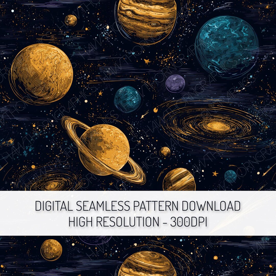Galaxy Planets Seamless Pattern PNG Digital Download, Outer Space ...