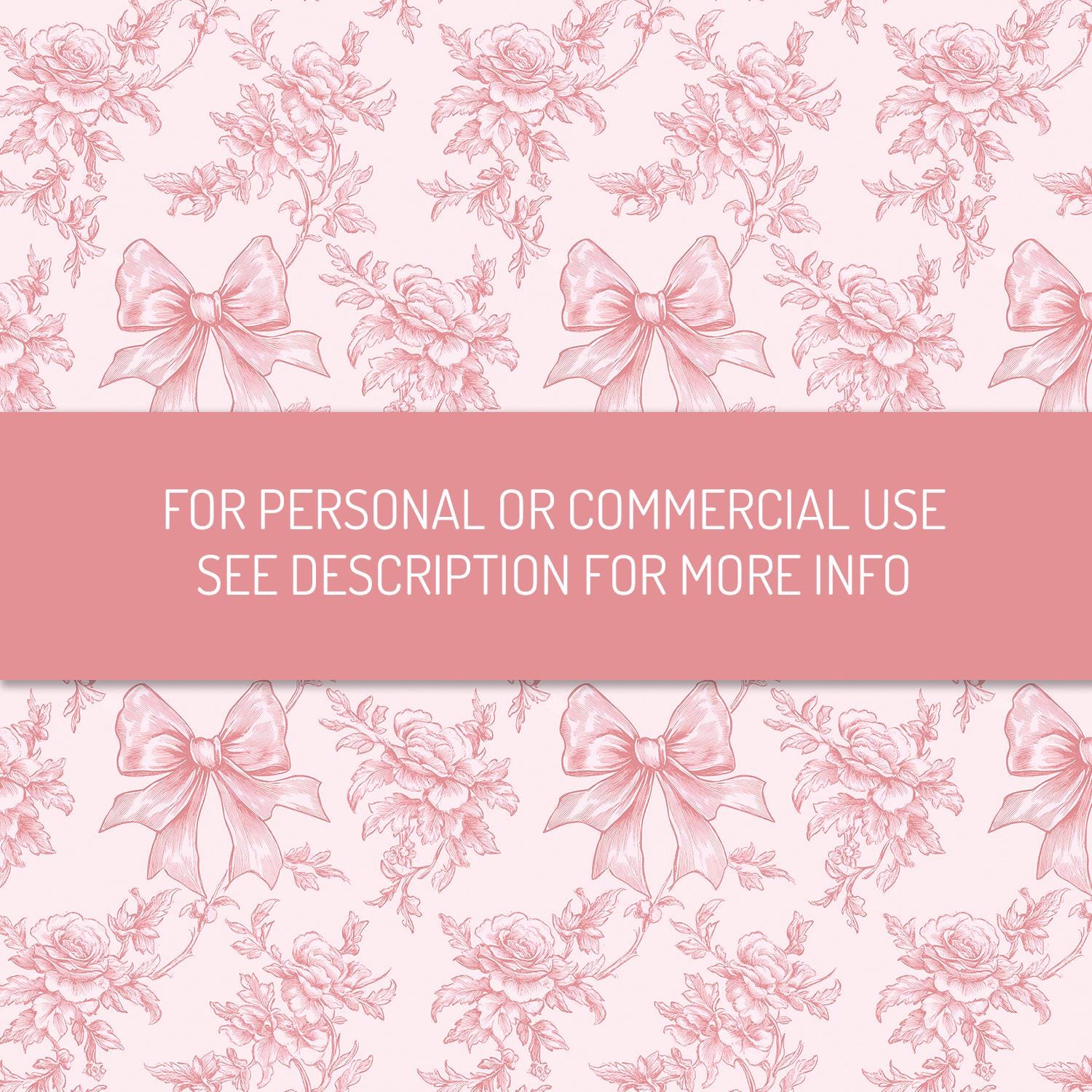 Vintage Floral Seamless Pattern, Pink Toile Coquette Bow PNG, Digital ...