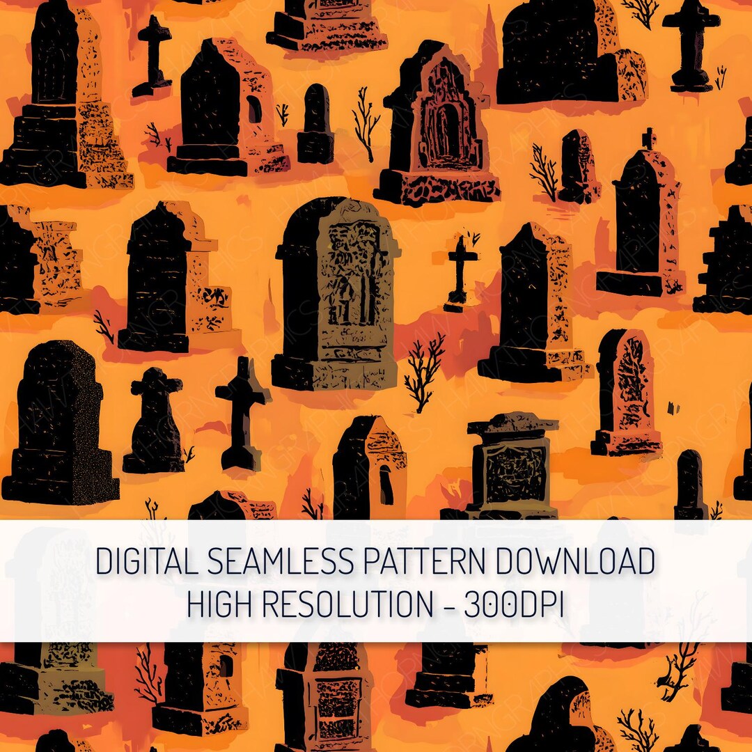 Halloween Graveyard Seamless Pattern PNG Digital Download, Gravestones ...
