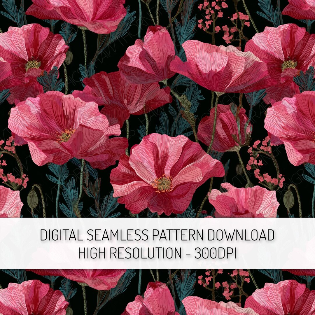 Pink Poppy Seamless Pattern PNG Digital Download, Floral Repeat Pattern ...