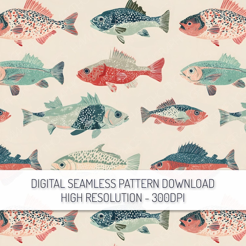 Fish Seamless Pattern PNG Digital Download, Nautical Fishing Repeat ...