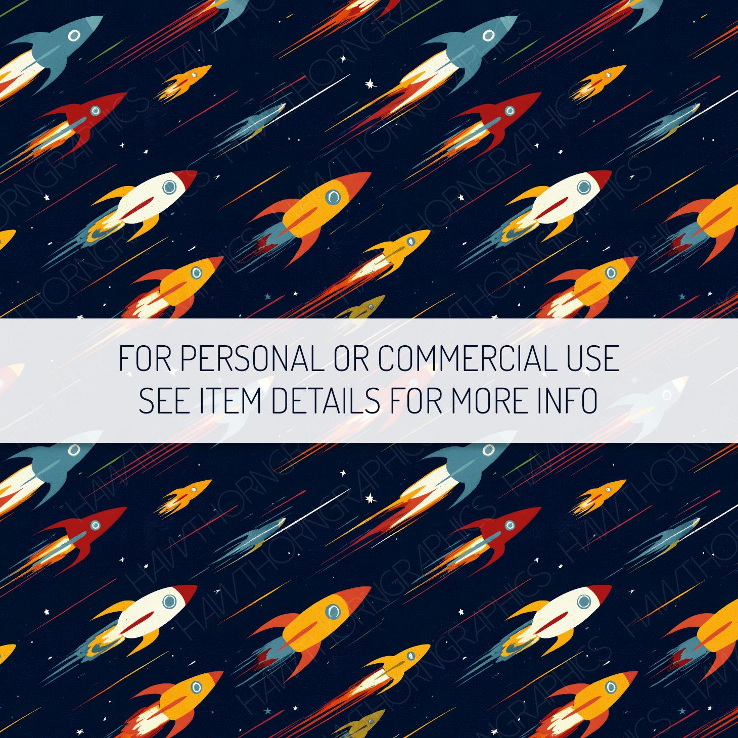 Space Rockets Seamless Pattern PNG Digital Download, Outer Space Repeat ...