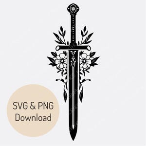 Blumen Schwert SVG, Blumen Schwert SVG, Blumen Dolch PNG, Blumen Schwert Clipart, Blumen Schwert Tattoo, Cut File, kommerzielle Nutzung, digitaler Download