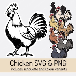 Chicken SVG Bundle Chicken PNG Digital Download, Hen SVG, Chicken Clipart, Chicken Silhouette, Farm Animal Vector Art for Crafting Cut Files