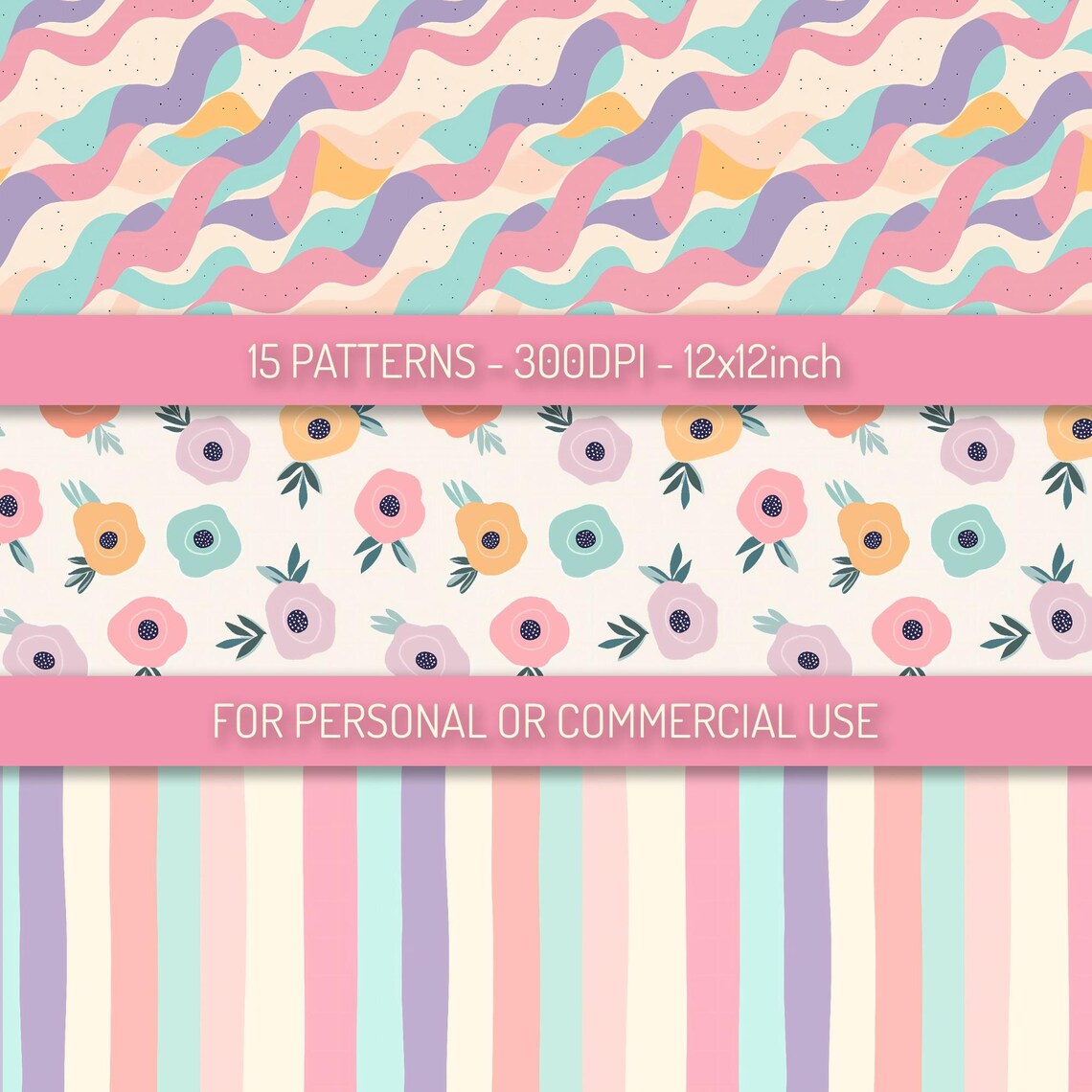 Abstract Pastel Seamless Patterns PNG Digital Download - Cute Fun ...