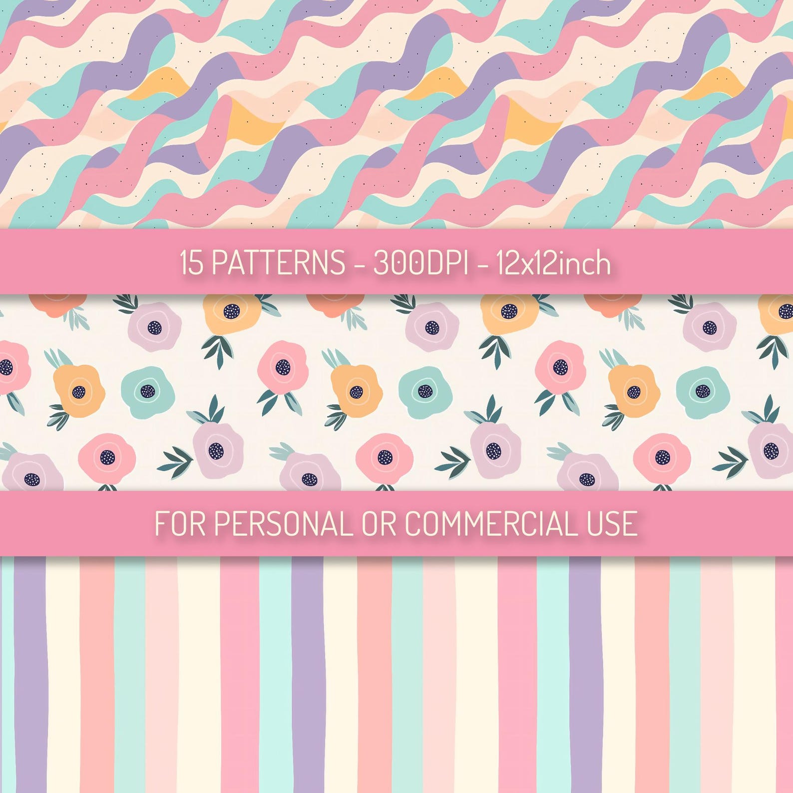 Abstract Pastel Seamless Patterns PNG Digital Download - Cute Fun ...