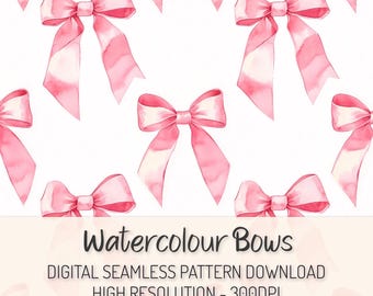 Patrón sin costuras de lazo de acuarela rosa, lazo rosa coqueto PNG, descarga digital, patrón rosa repetido, diseño de patrón preppy femenino y elegante