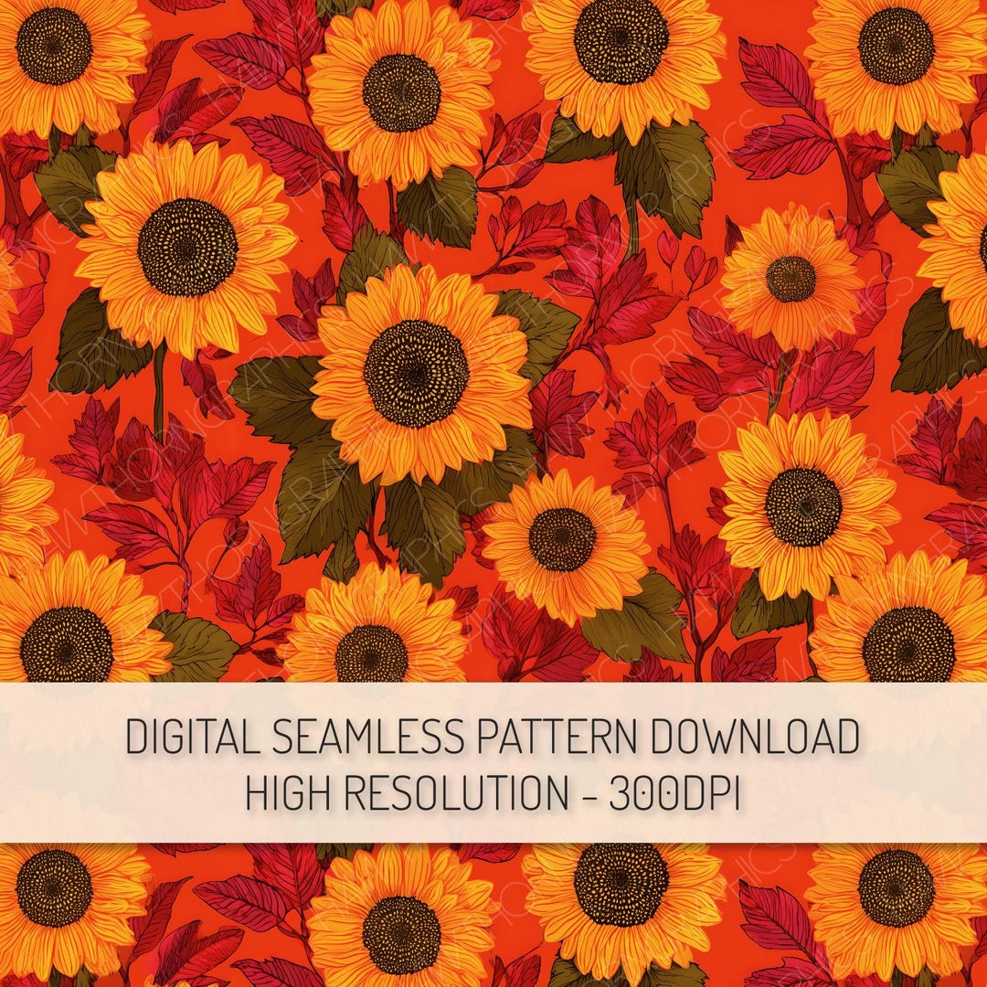 Sunflowers Seamless Pattern PNG Digital Download, Autumn Floral Repeat ...