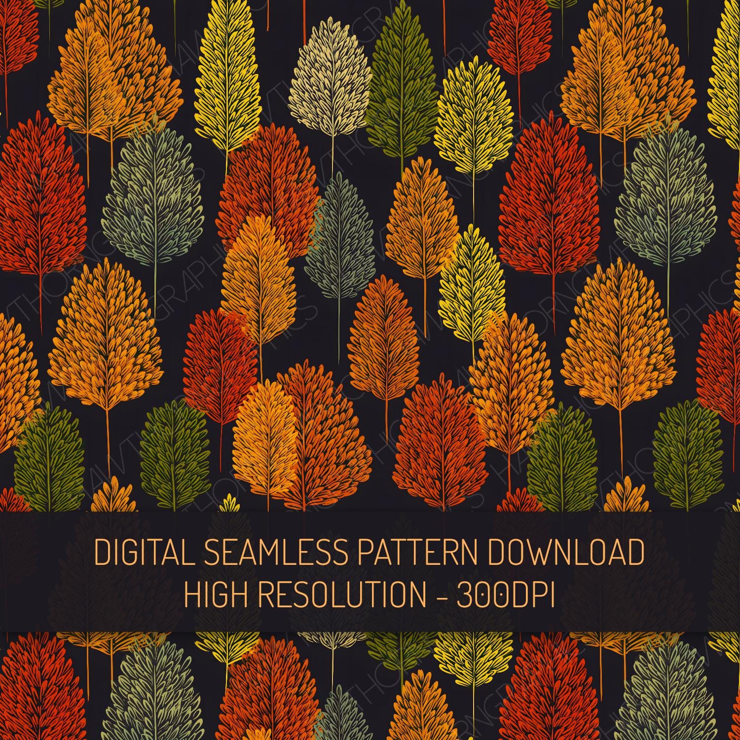Autumn Trees Seamless Pattern PNG Digital Download, Autumn Leaves ...