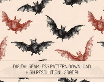 Halloween Bats Seamless Pattern PNG Digital Download, Spooky Halloween Clipart Repeat Pattern Sublimation Digital Paper Scrapbook Wallpaper