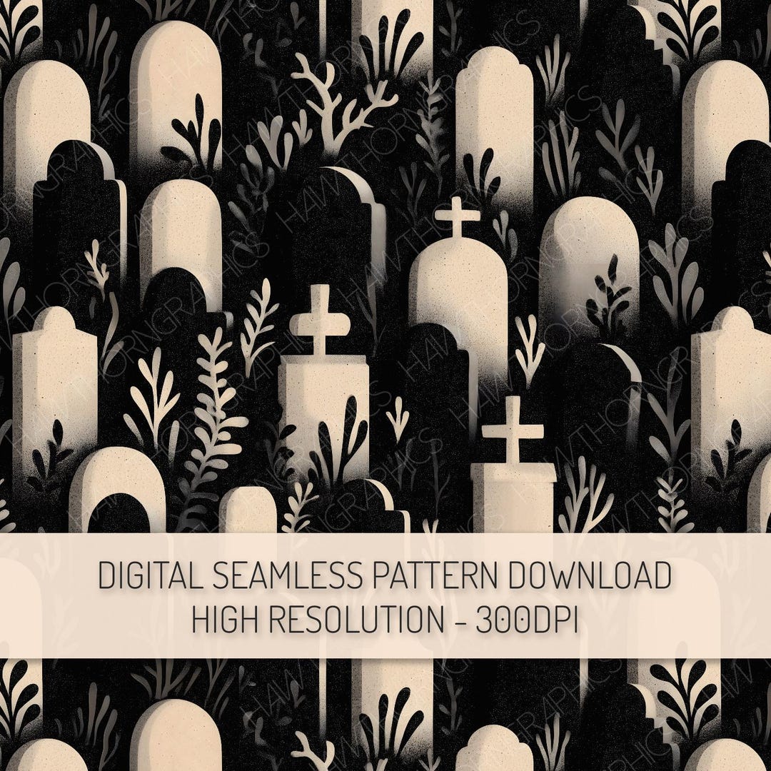 Spooky Graveyard Seamless Pattern PNG Digital Download, Haunted ...