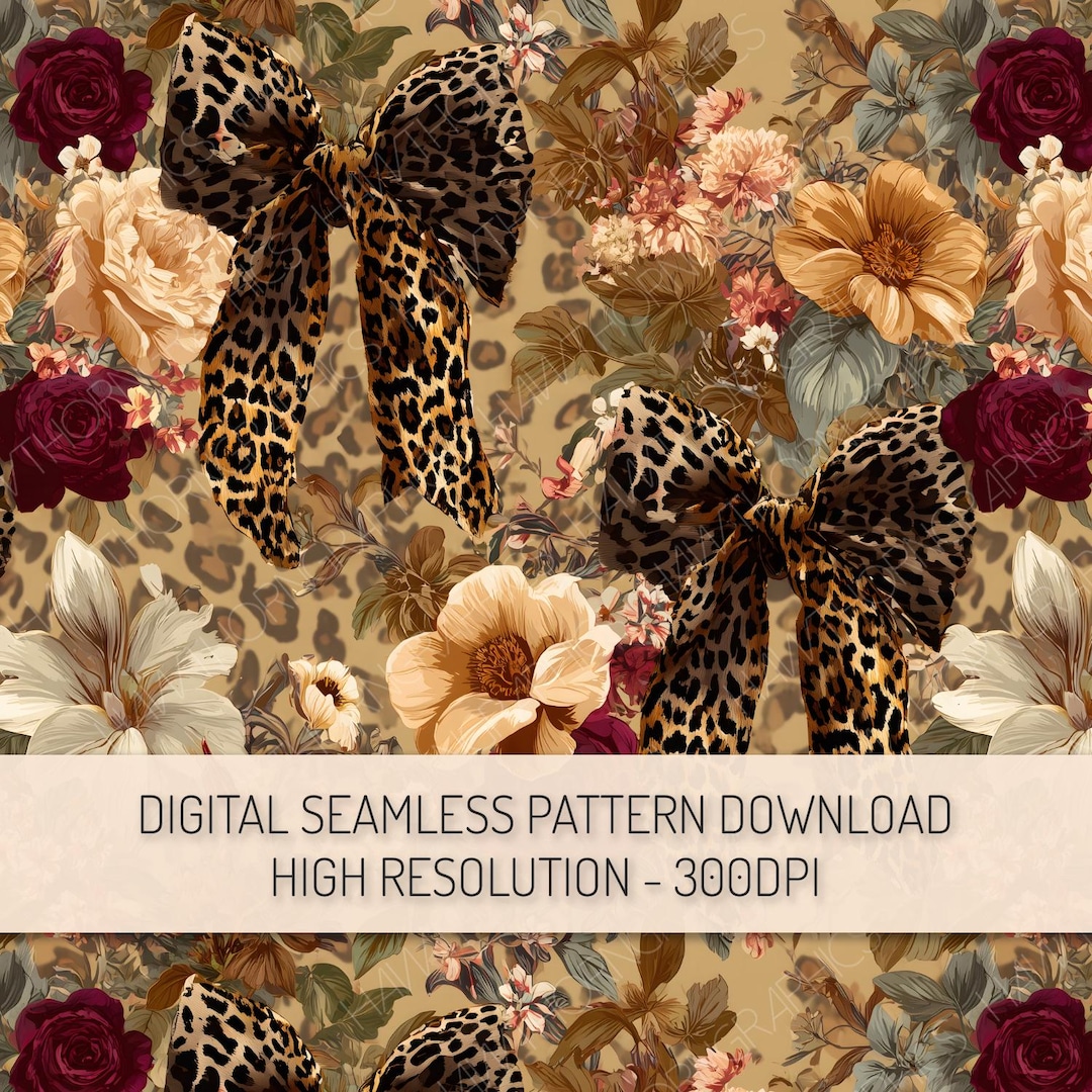 Maximalist Floral Seamless Pattern PNG Digital Download, Leopard Print ...