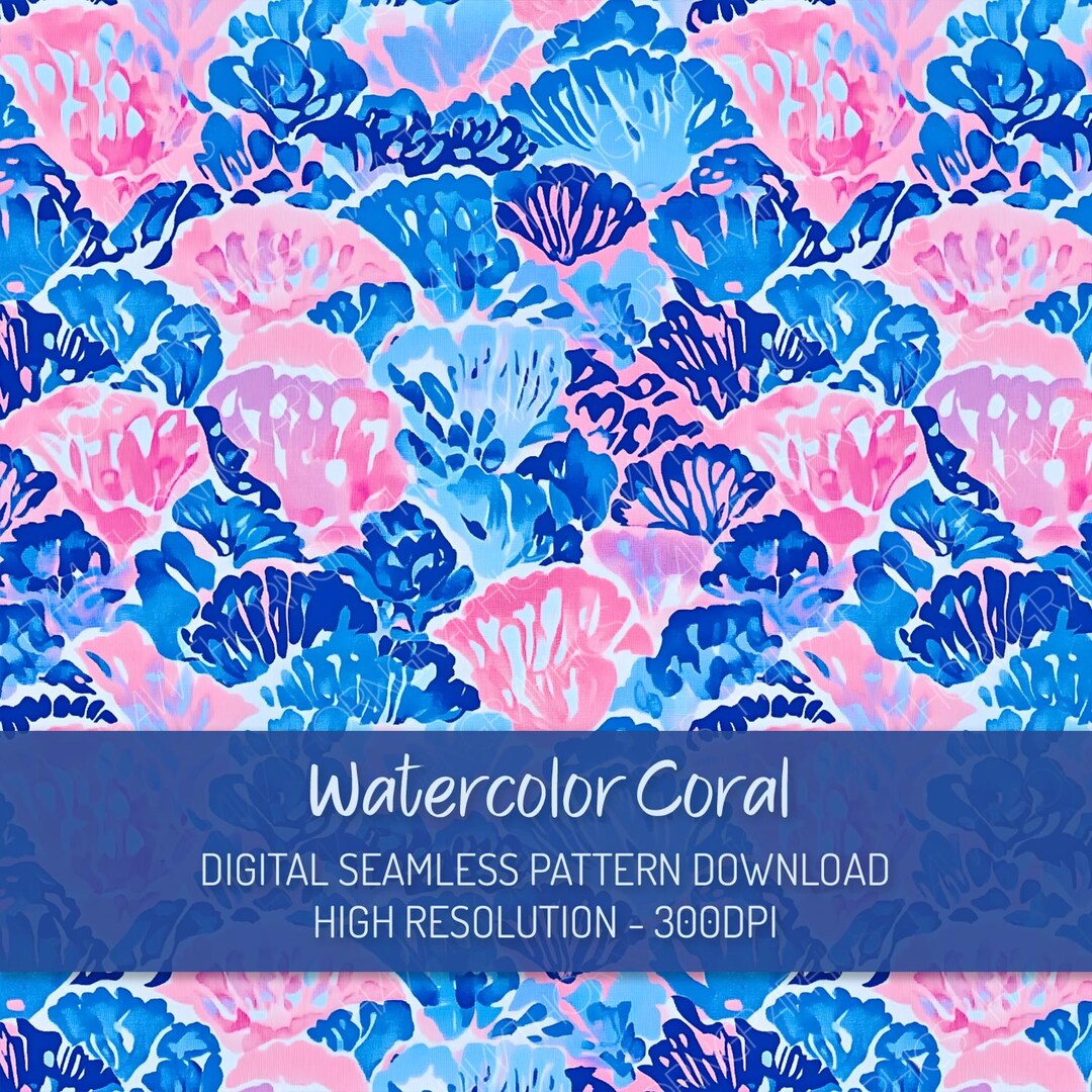 Watercolor Coral Seamless Pattern PNG Digital Download, Tropical Beach ...