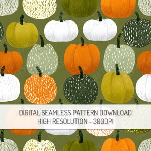 Green Pumpkins Seamless Pattern PNG Digital Download, Fall Repeat Pattern, Orange Halloween Pumpkin Pattern, Autumn Harvest Pattern