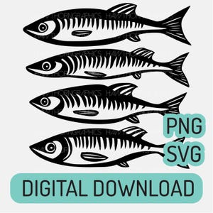 Sardinen SVG PNG digitaler Download, Fisch Clipart, Sardine Schablone, Sardine Shirt Design, Seefischerei Design, Fischer SVG Clip Art Print