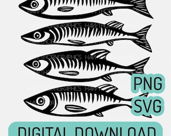 Sardines SVG PNG Digital Download, Fish Clipart, Sardine Stencil, Sardine Shirt Design, Sea Fishing Design, Fisherman SVG Clip Art Print