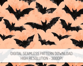 Spooky Halloween Bats Seamless Pattern PNG Digital Paper Download, Halloween Clipart Repeat Pattern, Spooky Witchy Fabric Paper Design