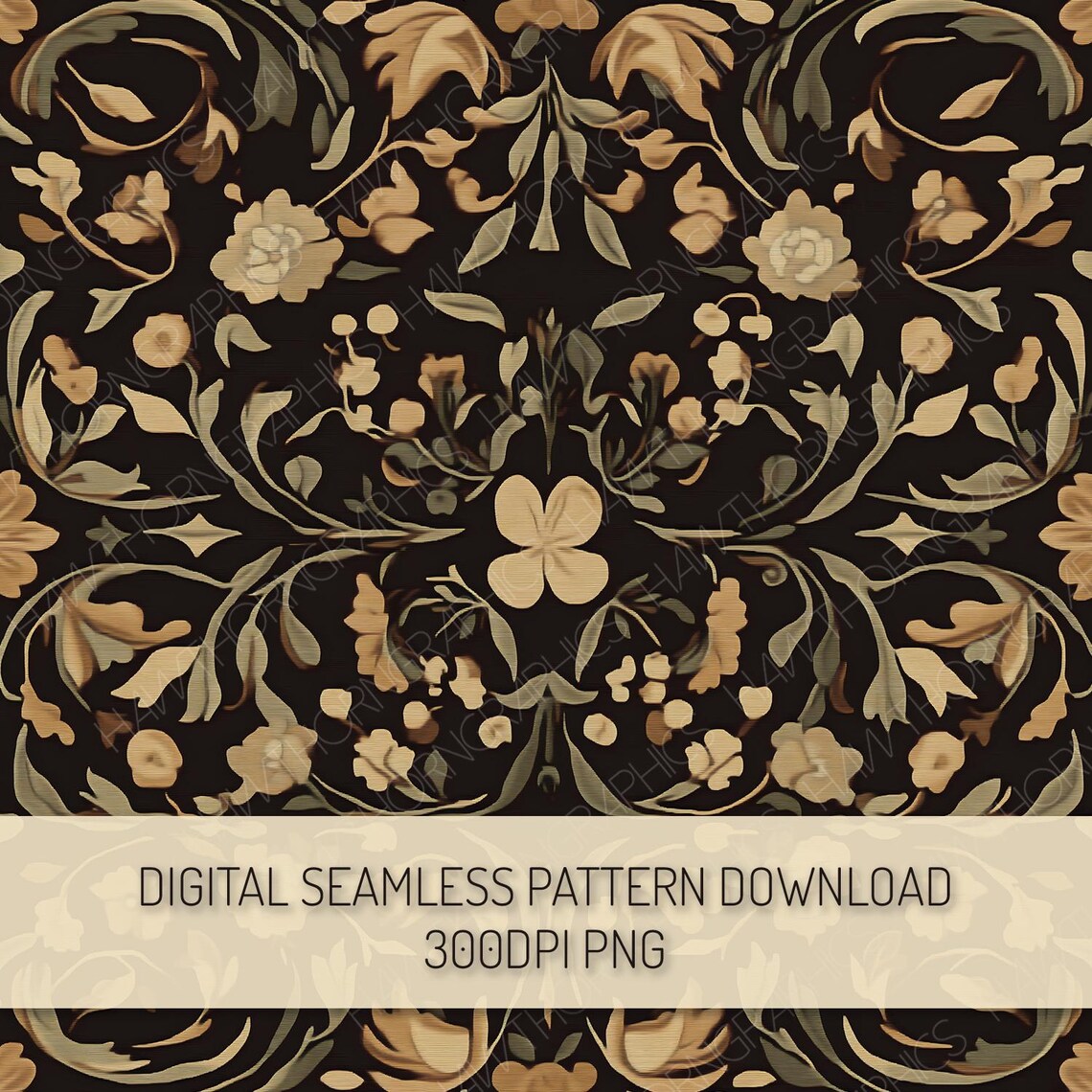 Pretty Historic Patterns Medieval Tapestry Seamless Pattern PNG Digital Download, Vintage Floral ...