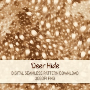 Peut inclure: Un motif numérique sans couture représentant un imprimé de peau de cerf brun et blanc. Le motif est parfait pour les projets d'artisanat, la décoration intérieure et plus encore. 300 DPI PNG.