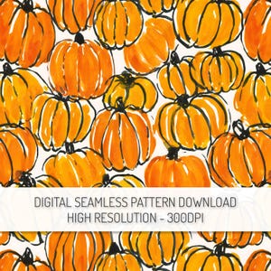 Watercolor Pumpkins Seamless Pattern PNG Digital Download, Fall Repeat Pattern, Halloween Pumpkin Pattern, Autumn Printable Digital Paper