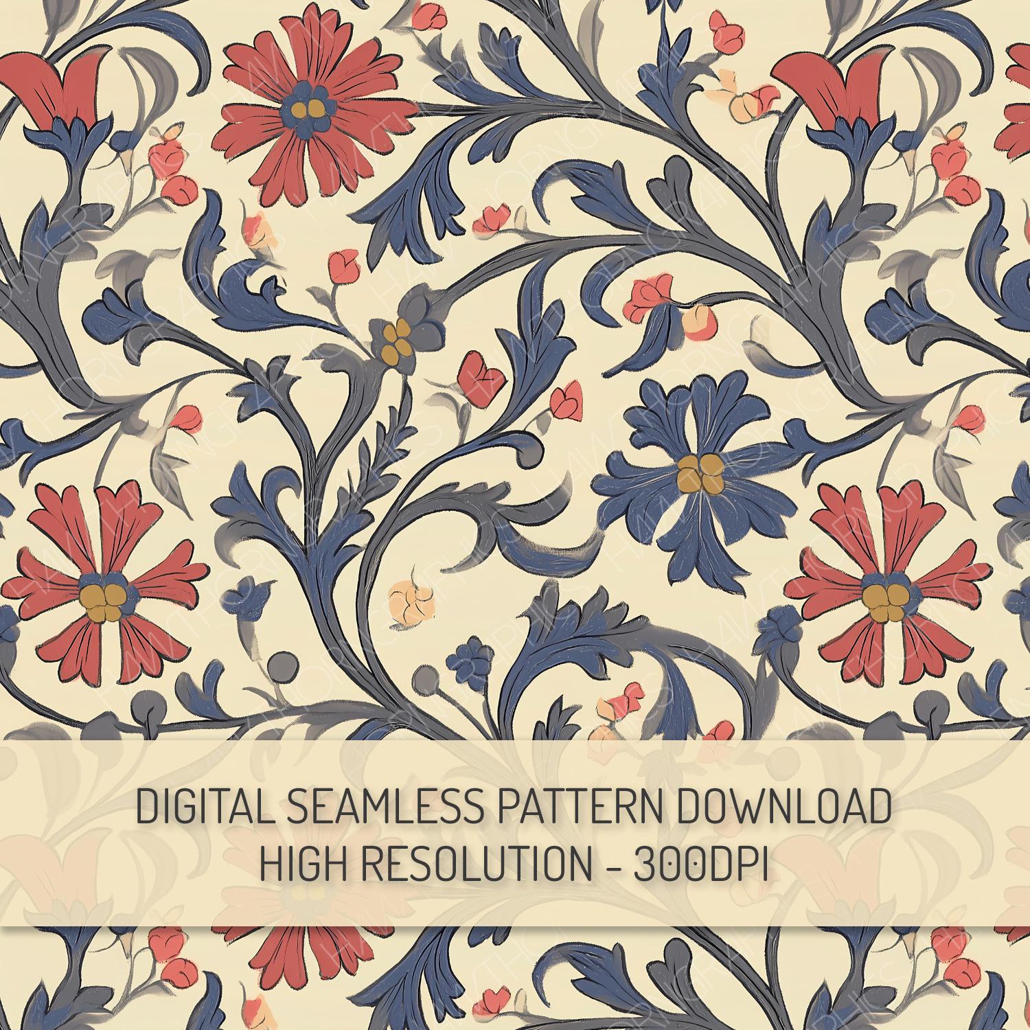 Classic Vintage Floral Seamless Pattern PNG Digital Download, Arts 
