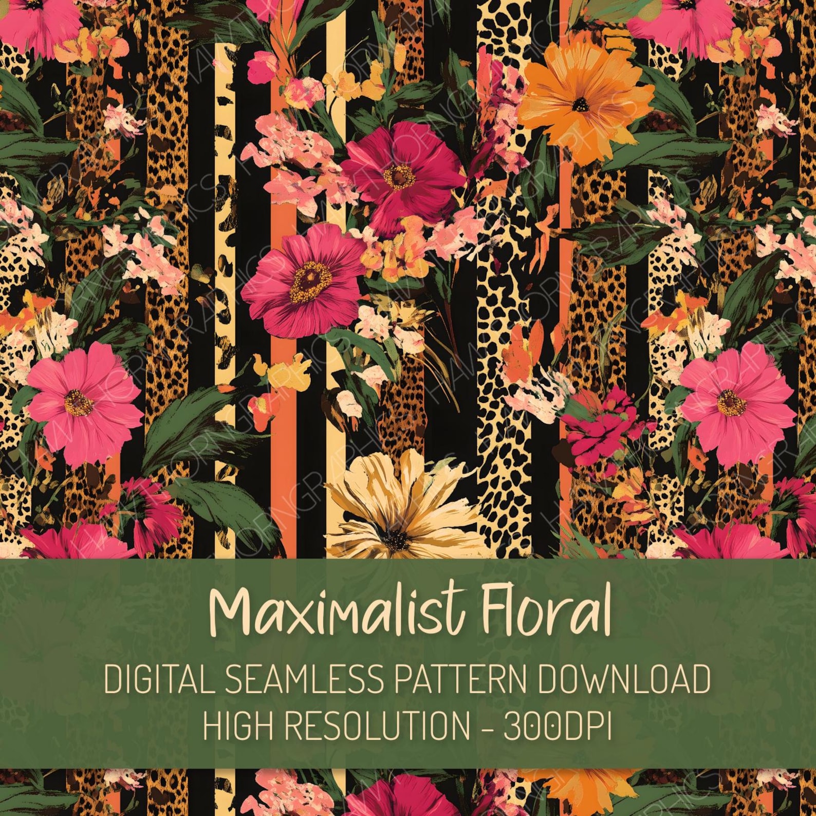 Maximalist Floral Seamless Pattern PNG Digital Download, Animal Print ...