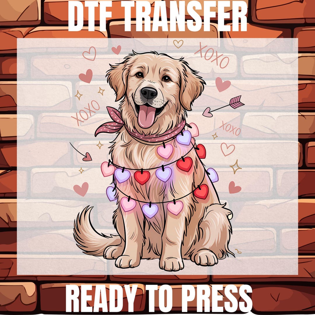 Valentine Golden Retriever Dog DTF Heat Transfer: Xoxo Heart Dog Ready ...