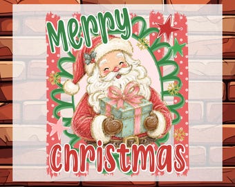 Striped Merry Christmas Santa DTF Ready To Press, Glitter Effect Xmas Holiday Heat Transfers