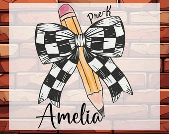 Personalized Pre-K Name DTF Ready To Press, Custom Pencil Teacher Name - Back to School
