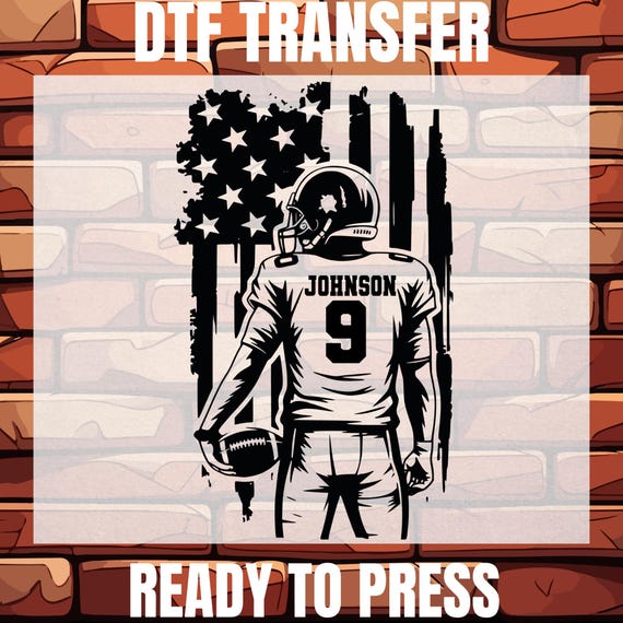 Custom Name and Number Football DTF, Heat Transfer, Ready To Press