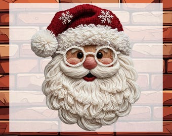 Faux Yarn Santa Christmas DTF Heat Transfer,  Latch Hook Xmas Holiday Ready To Press
