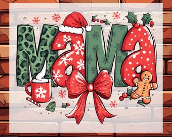 Christmas Mama Santa Ready to Press Heat Transfer, Buffalo Plaid Xmas Mama DTF