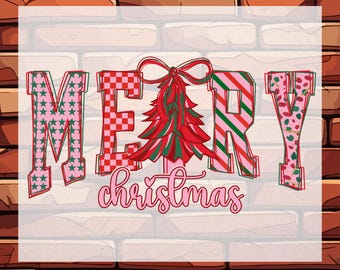 Preppy Christmas Coquette Ready To Press, Merry Christmas Design DTF Heat Transfer, Xmas Tree