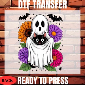 Halloween Ghost And Cat Dtf, Boo Halloween Png, Halloween Dtf, Preppy Floral Halloween Dtf Spooky Ghost Dtf, Halloween Ghost Dtf, Black Cat